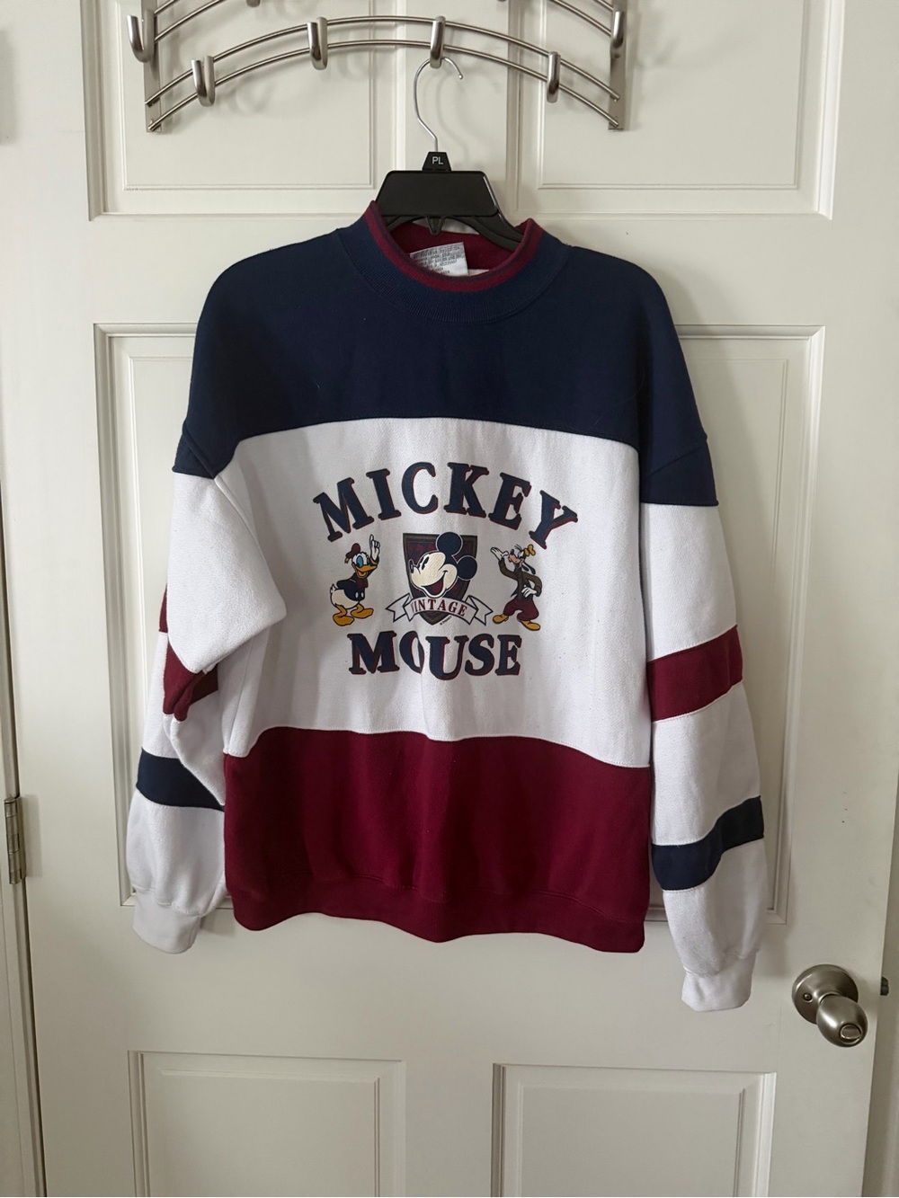 Vintage Mickey Mouse Colorblock Crewneck Sweatshirt - Navy/White/Burgundy
